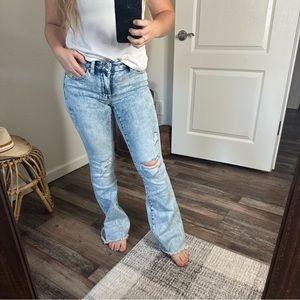 Petra Mid Rise Acid Wash Distresses Flares Size 24